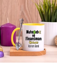 Muhasebe ve Finansman Öğretmeni Ahşap Altlıklı Sarı Kupa Bardak