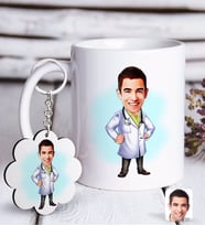 BK Gift Kişiye Özel Erkek Doktor Karikatürlü Beyaz Kupa ve Anahtarlık Hediye Seti-1 (Model 1)