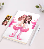 BK Gift Kişiye Özel Kız Kardeşler Karikatürlü Beyaz Defter ve Kalem Hediye Seti-3
