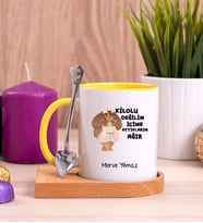 İçime Attıklarım Ağır Ahşap Altlıklı Sarı Kupa Bardak