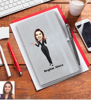 Kişiye Özel Öğretmen Karikatürlü Gri Defter Kalem Hediye Seti Bayan-1
