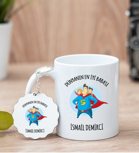 Süper Baba Tasarım Beyaz Kupa Ve Anahtarlık Set