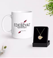 BK Gift Kişiye Özel Edebiyat Öğretmeni Kupa Ve Papatya Kolye Hediye Seti-5 (Model 1)