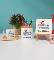 Mesajlı Matematik Mühendisi Tasarımlı Kişiye Özel Matematik Mühendisi Ahşap Altlıklı Türk Kahvesi Fincanı Kalemlik Dekoratif Taş Baskı Hediye Seti