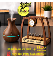 Kişiye Özel Ahşap El yapımı Newton Denge Topu + Hava Nemlendirici 2' li Set