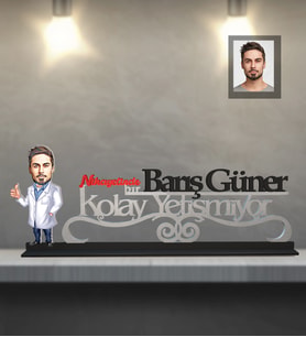 Kişiye Özel Doktor Karikatürlü Kolay Yetişmiyor Ahşap Biblo Bay-7