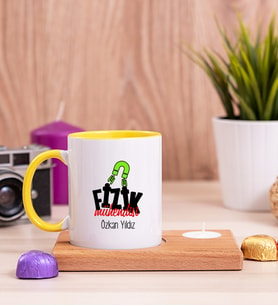 Fizik Mühendisi Ahşap Altlıklı Mumlu Sarı Kupa Bardak