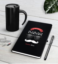 BK Gift Kişiye Özel Yakışıklı Babam Siyah Defter Kalem Termos Mug Seti-5 (Model 1)