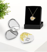 BK Gift Kişiye Özel İsimli Papatya Kolye ve Çiçekli Ayna Set