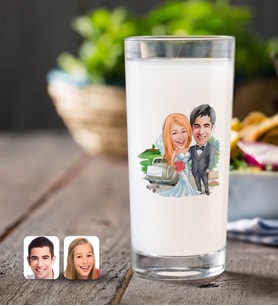 BK Gift Kişiye Özel Evleniyoruz Karikatürlü Rakı Bardağı-1 (Beyaz)