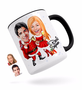 BK Gift Kişiye Özel Yeni Yıl Sevgililer Karikatürlü Siyah Kupa Bardak-3