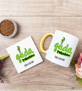 Gıda Teknikeri Sarı Kupa Bardak Ve Bardak Altlığı Seti