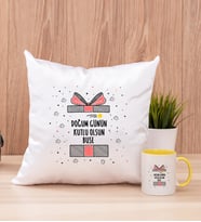 Doğum Günü Hediyesi Kare Yastık ve Sarı Kupa Bardak