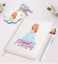BK Gift Kişiye Özel Pamuk Prenses Karikatürlü Beyaz Defter Kalem ve Anahtarlık Hediye Seti-4 (Model 1)