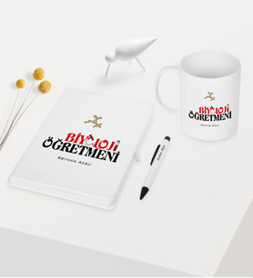 BK Gift Kişiye Özel Biyoloji Öğretmeni Temalı Beyaz Defter Kalem Kupa Seti - 1