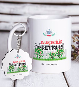 BK Gift Kişiye Özel Bahçecilik Öğretmeni Beyaz Kupa ve Anahtarlık Hediye Seti-2 (Model 1)