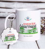 BK Gift Kişiye Özel Bahçecilik Öğretmeni Beyaz Kupa ve Anahtarlık Hediye Seti-2 (Model 1)
