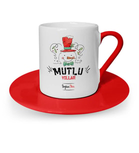 BK Gift Kişiye Özel Mutlu Yıllar Kırmızı Türk Kahvesi Fincanı  1
