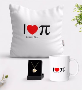 BK Gift Kişiye Özel Matematik Öğretmeni Beyaz Kupa Yastık ve İsimli Papatya Kolye Hediye Seti-12 (Model 1)