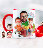 BK Gift Kişiye Özel Yılbaşı Temalı Aile Karikatürlü Kırmızı Kupa Bardak - 1
