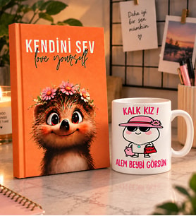 Kalk Kız Alem Beybi Görsün Kupa & Kendini Sev Defter Hediye Seti
