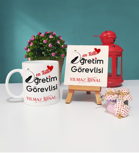 Mesajlı Öğretim Görevlisi Kupa Bardak ve Dekoratif Taş Baskı Hediye Seti