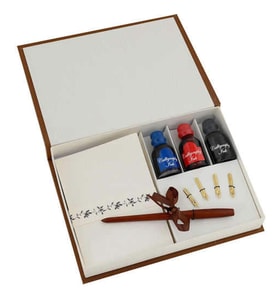 Steelpen Ahşap Kalem Özel Kagıt Üç Renk Mürekkepli Kaligrafi Seti