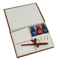 Steelpen Ahşap Kalem Özel Kagıt Üç Renk Mürekkepli Kaligrafi Seti
