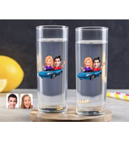 BK Gift Kişiye Özel Renkli Baskılı Sevgililer Karikatürlü İkili Vodka Bardağı-52 (Beyaz)