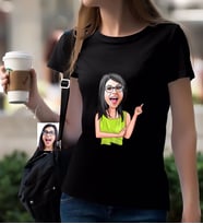 BK Gift Kişiye Özel Bayan Karikatürlü Siyah T-Shirt-19