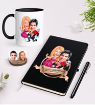 BK Gift Kişiye Özel Yılın En Mükemmel Çifti Karikatürlü Siyah Defter Kalem ve Kupa Seti-9 (Model 1)