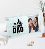 BK Gift Kişiye Özel Fotoğraflı The Walking Dad Masaüstü Cam Saat-1 (Beyaz)
