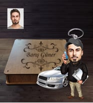 Kişiye Özel Patron Karikatürlü  Ahşap Anahtarlık Kutulu Bay-20
