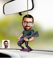 BK Gift Kişiye Özel Bay Gitarist Karikatürlü Ahşap Araba Dikiz Ayna Süsü-1 (Çok Renkli)
