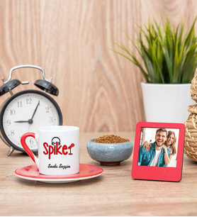 Spiker Kırmızı Kahve Fincanı ve Kırmızı Mini Fotoğraf Çerçevesi