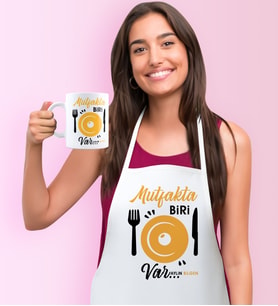 BK Gift Kişiye Özel Mutfakta Biri Var Temalı Mutfak Önlüğü Kupa Seti - 3
