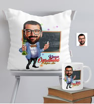 BK Gift Kişiye Özel Bay Kimya Öğretmeni Temalı Karikatürlü Yastık Kupa Seti - 1