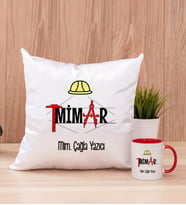 Mimar Kare Yastık ve Kırmızı Kupa Bardak