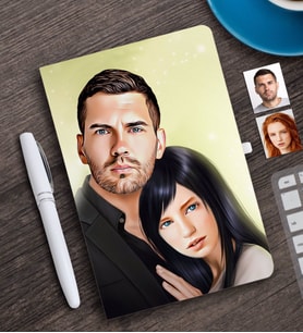 BK Gift Kişiye Özel Sevgililer Karikatürlü Beyaz Defter ve Kalem Hediye Seti-36