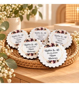 Kişiye Özel Yuvarlak Ahşap Magnet Nikah, Nişan Hatırası - 50 Adet