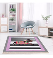 Fil Desenli Etnik Dijital Baskı Yıkanabilir Modern Salon Filli Halı ve Yolluk (Lila) (Siyah - Lila)