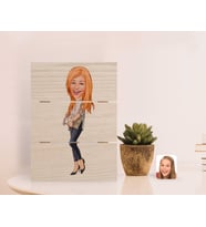 BK Gift Kişiye Özel Kadın Karikatürlü Otantik Masaüstü Ahşap Palet Çerçeve-11 (Beyaz)