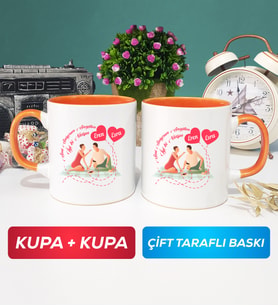 İkili Sevgiliye Sevgililer Günü Hediyesi 5 Kupa Bardak Turuncu