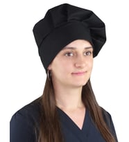 DrMia Unisex Şef Aşçı Kep Aşçı Şapkası Mantar Kep  Alpaka Kumaş Siyah