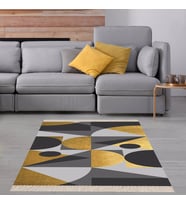 Renkli Geometrik Desenli Dijital Baskı Yıkanabilir Kaymaz Taban Etnik Kilim Desen Salon Halı (Karışık)