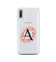 Pembe Çiçekli Harf Tasarım Süper Şeffaf Silikon Telefon Kılıfı Samsung A70 A-Har