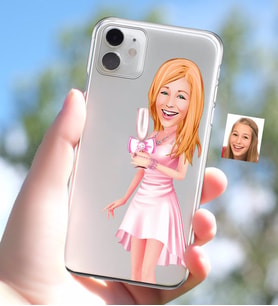 BK Gift Kişiye Özel Bayan Karikatürlü iPhone 11 İnce Şeffaf Silikon Telefon Kapağı-41 (Beyaz)