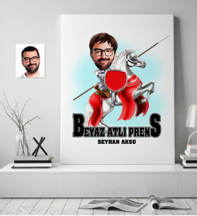 BK Gift Kişiye Özel Beyaz Atlı Prens Karikatürlü Kanvas Tablo (50x70cm.) 2