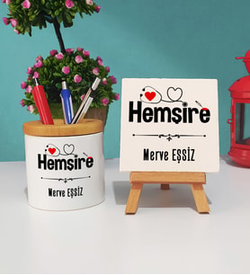 Hemşire Kalemlik ve Dekoratif Taş Baskı Seti