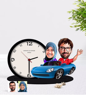 BK Gift Kişiye Özel Sevgililer Karikatürlü Ahşap Biblo Masa Saati-52 (Beyaz)